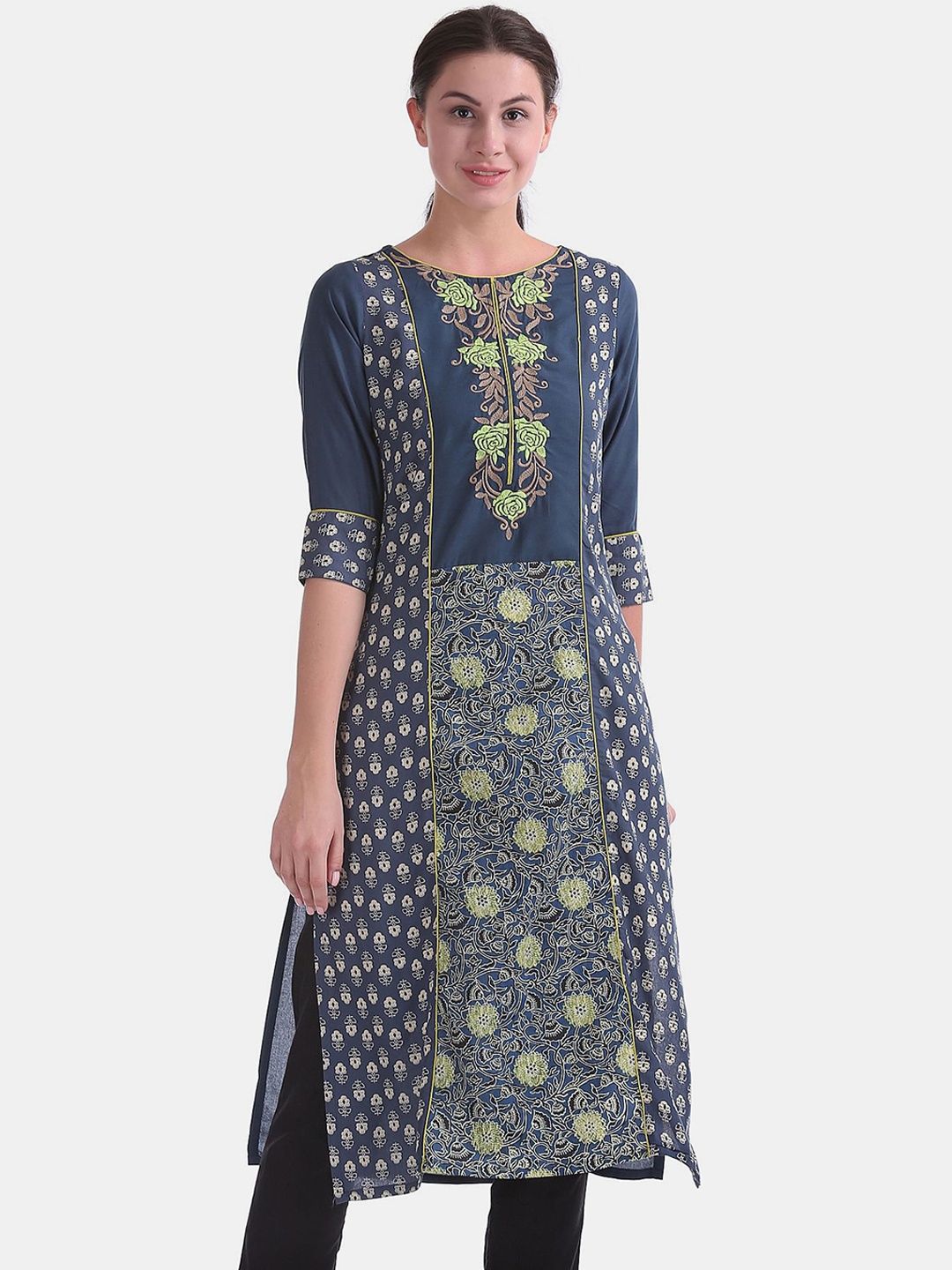 

Karigari Women Blue Ethnic Motifs Printed Kurta