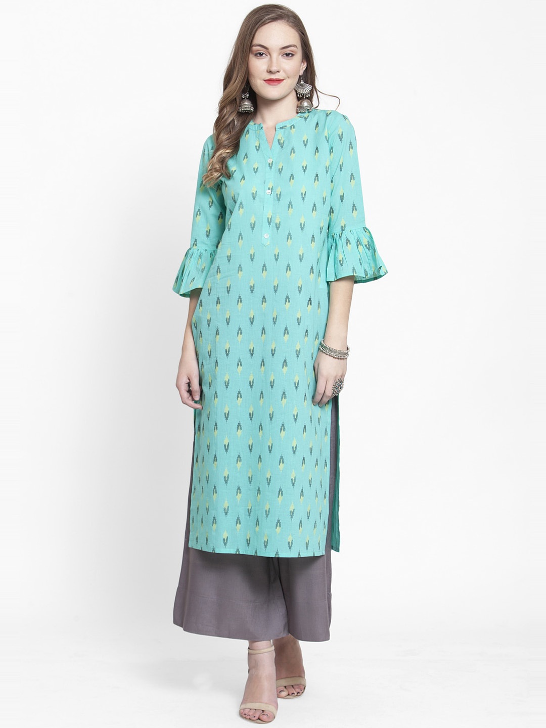 

Varanga Women Sea Green Floral Printed Pure Cotton Kurta with Palazzos