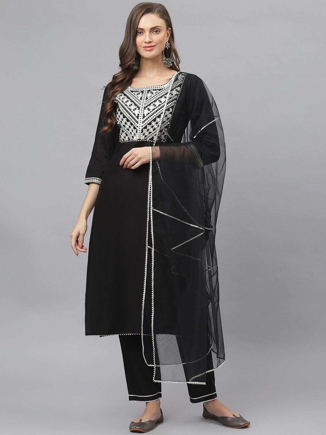 Stylum Women Black Ethnic Motifs Yoke Design Kurta with Trousers & Dupatta