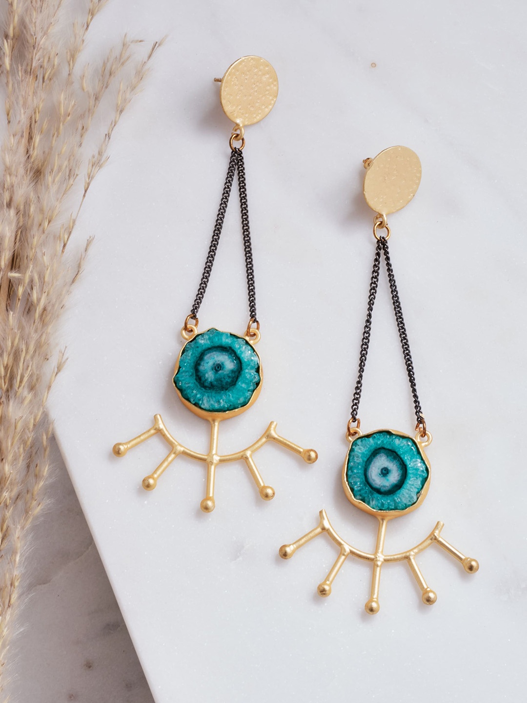 

ATIBELLE Gold-Plated & Turquoise Blue Contemporary Drop Earrings