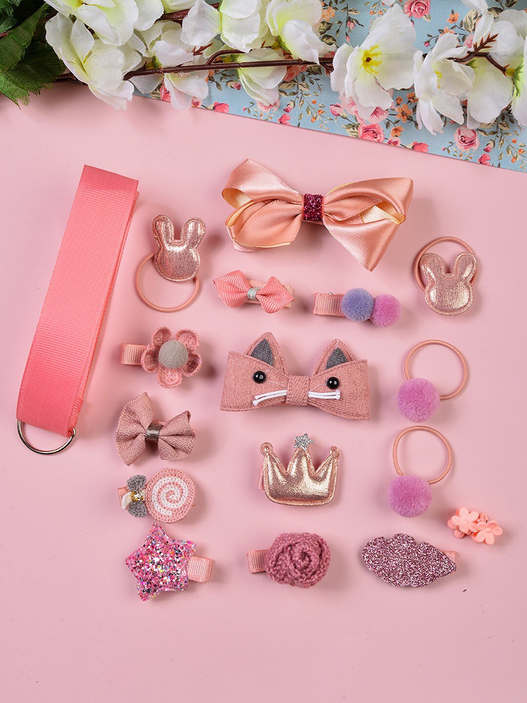 

POPLINS Girls Set Of 18 Rose-Gold & Pink Alligator Hair Clips