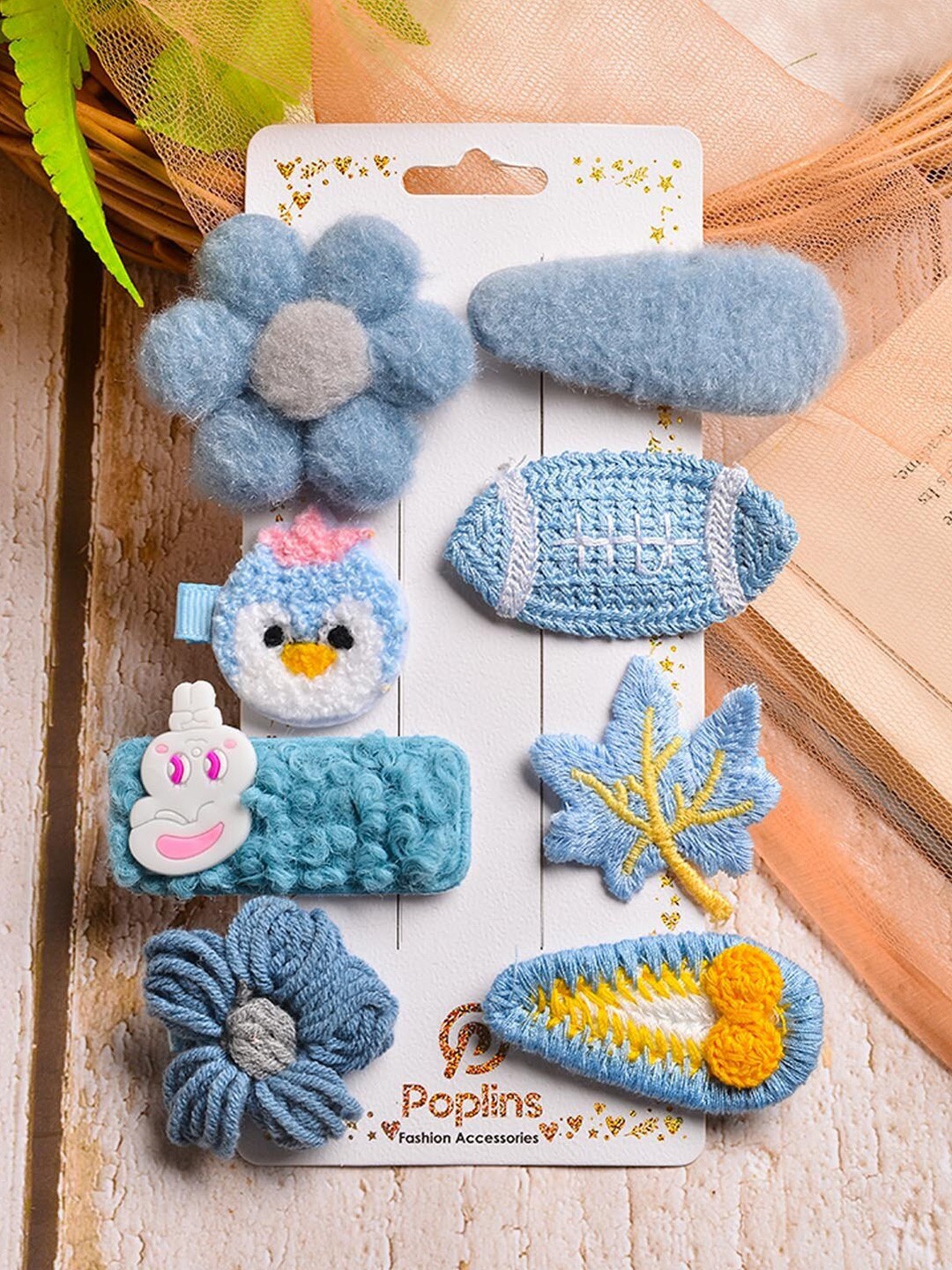 

POPLINS Girls Set of 8 Blue & Yellow Alligator Hair Clip
