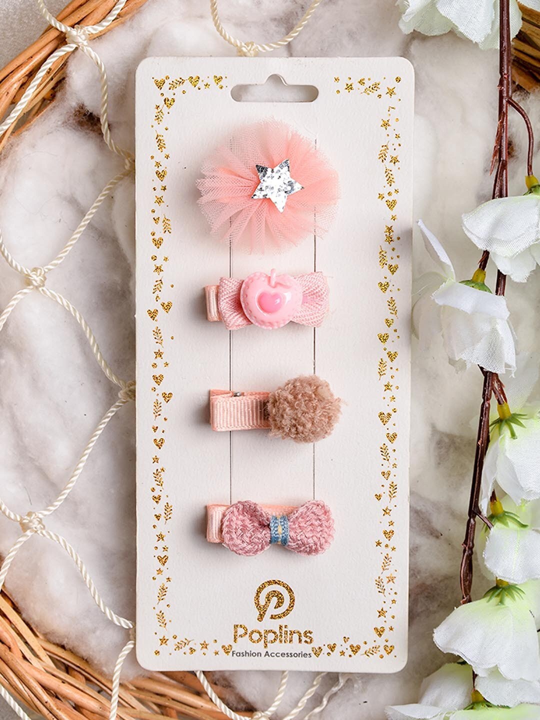 

POPLINS Girls Pink & Peach-Coloured Set of 4 Alligator Hair Clips