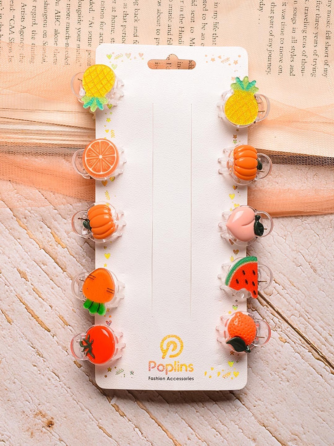 

POPLINS Girls Set of 10 Yellow & Red Claw Clip