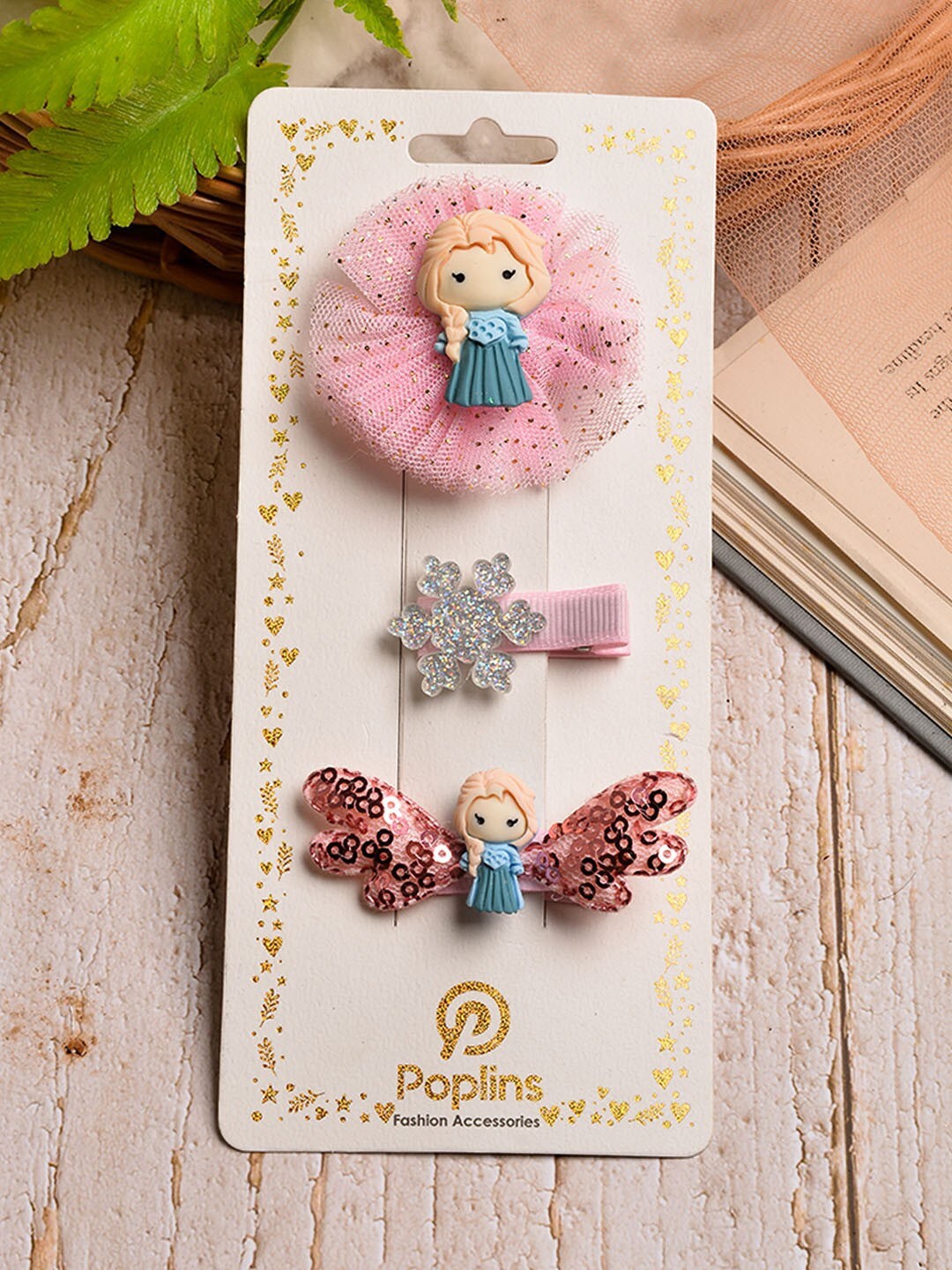 

POPLINS Girls Set of 3 Pink & Brown Alligator Hair Clip