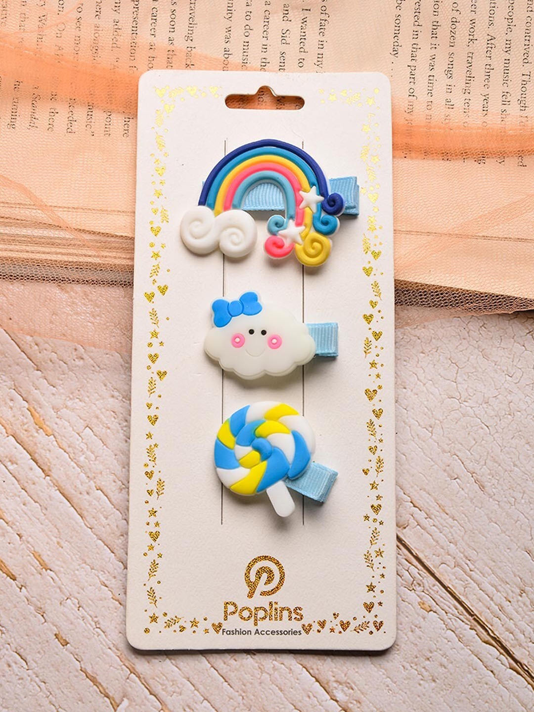 

POPLINS Girls Blue & White Set of 3 Alligator Hair Clips