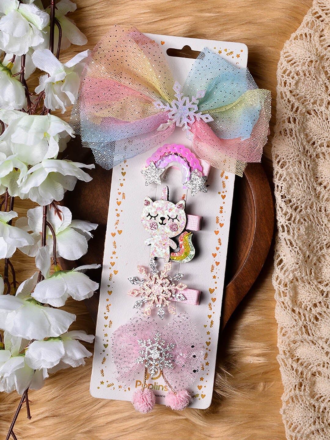 

POPLINS Girls White & Pink Set of 5 Alligator Hair Clip