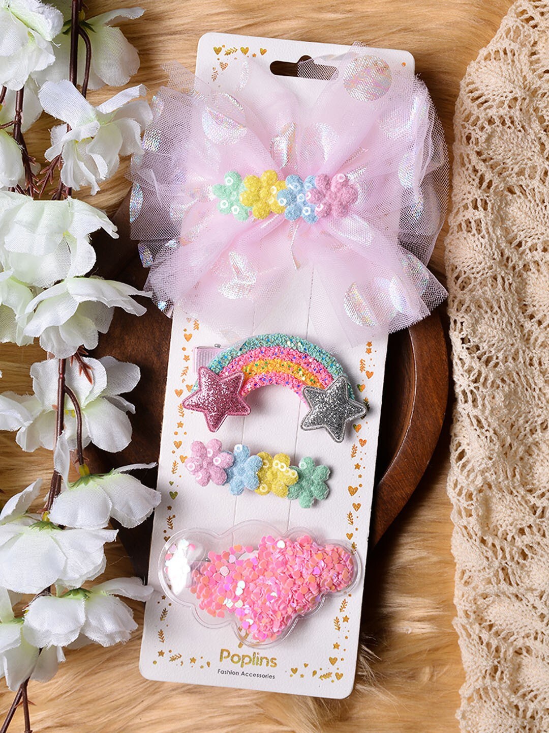 

POPLINS Girls Set Of 4 Pink Embellished Alligator Hair Clip
