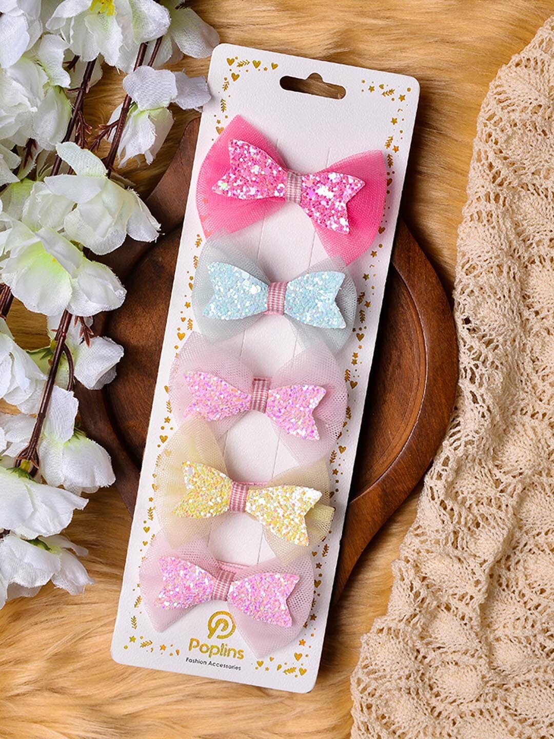 

POPLINS Girls Set Of 5 Pink & Blue Embellished Alligator Hair Clip
