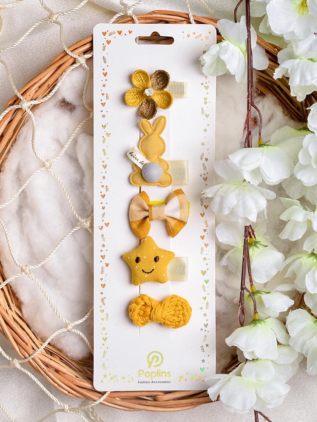 

POPLINS Girls Yellow Set of 5 Embellished Alligator Hair Clip