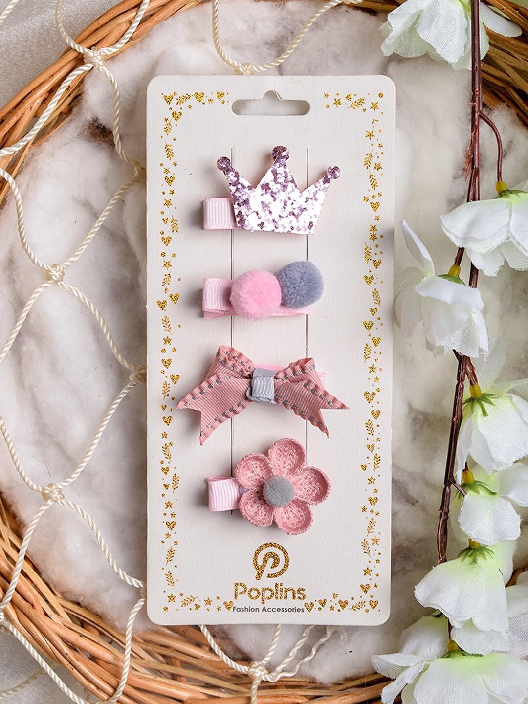 

POPLINS Girls Pink & Peach-Coloured Set of 4 Embellished Alligator Hair Clips