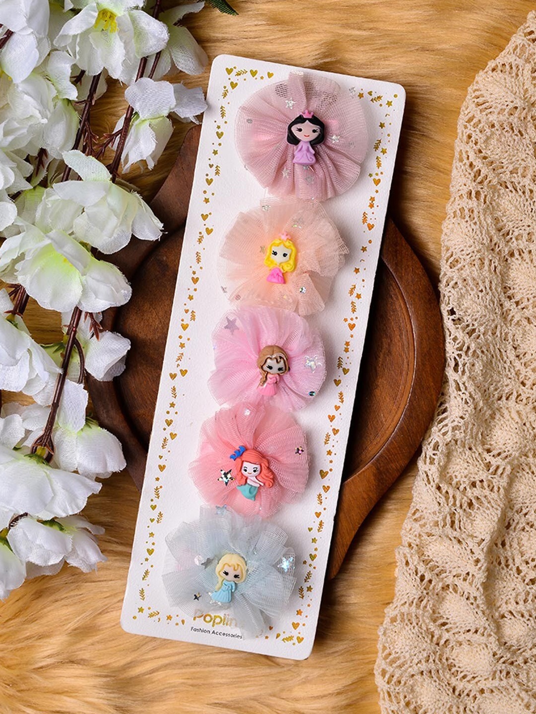 

POPLINS Girls Set Of 5 Embellished Alligator Hair Clips, Pink
