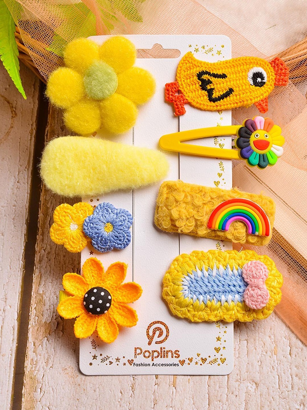 

POPLINS Girls Yellow & Blue Set of 8 Hair Accessories