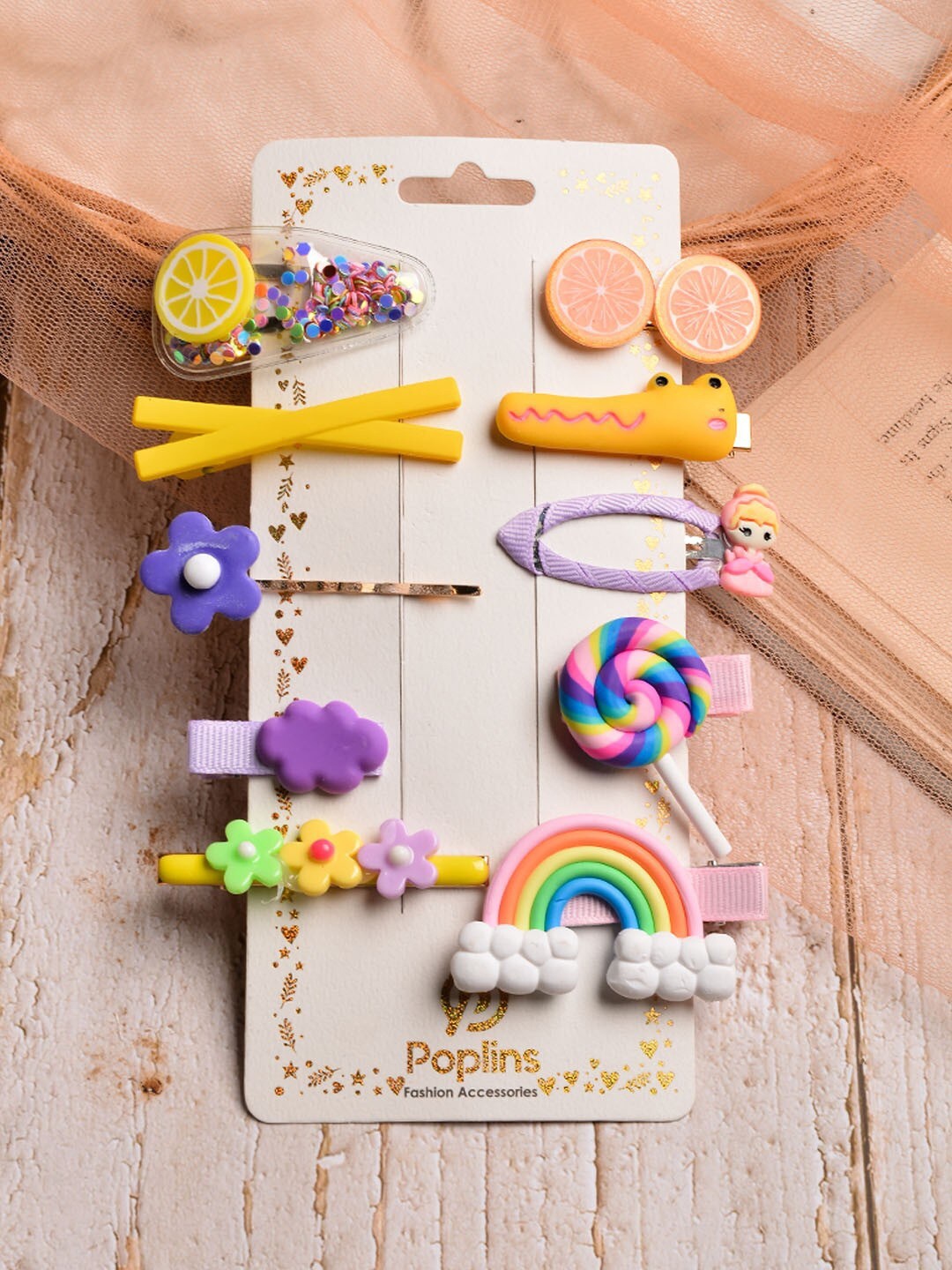 

POPLINS Girls Set of 10 Yellow & Purple Alligator Hair Clip