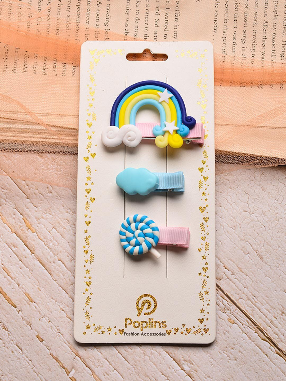 

POPLINS Girls Blue & Yellow Set of 3 Alligator Hair Clips
