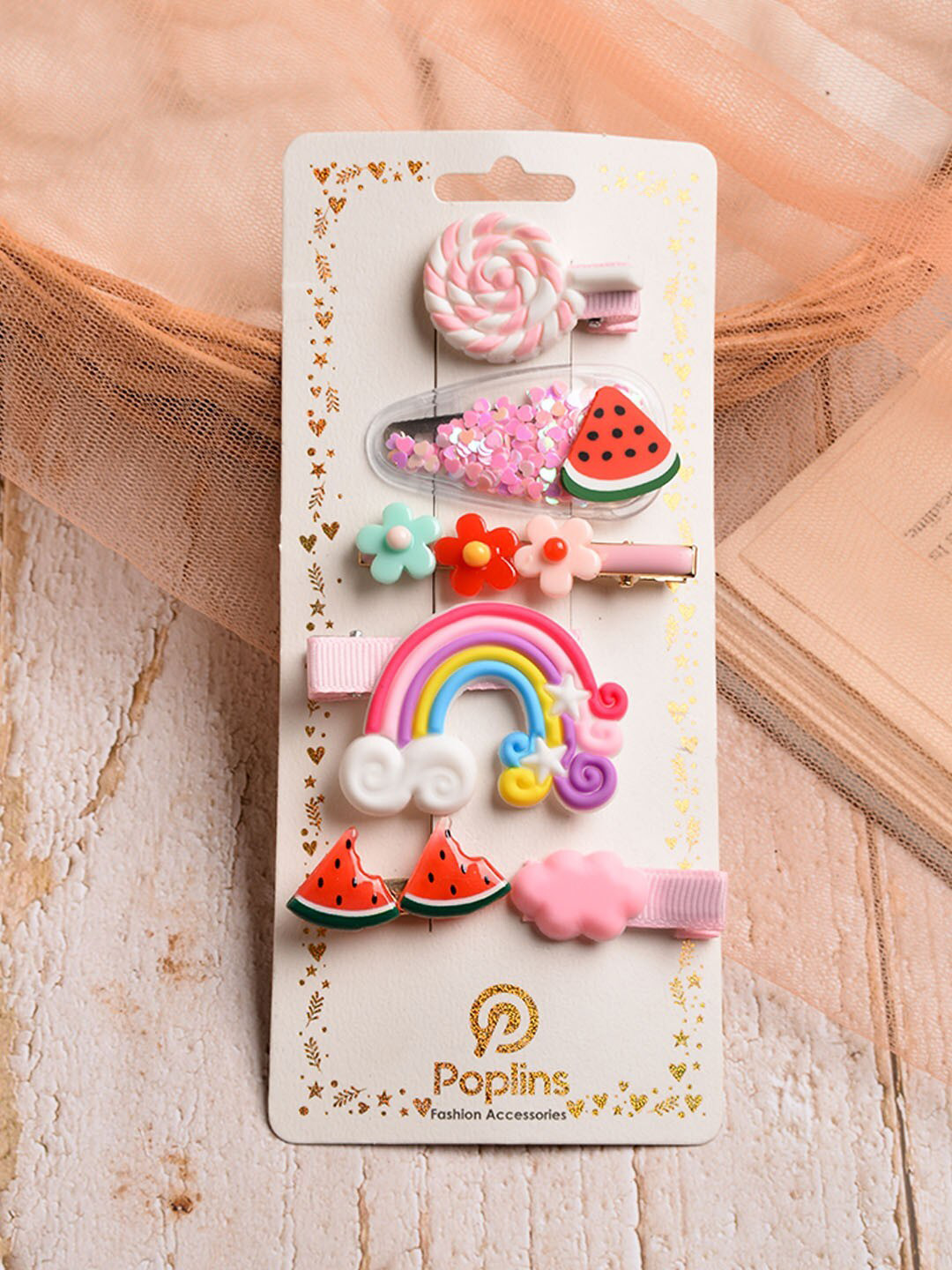 

POPLINS Girls Pink & Yellow Set of 6 Alligator Hair Clip