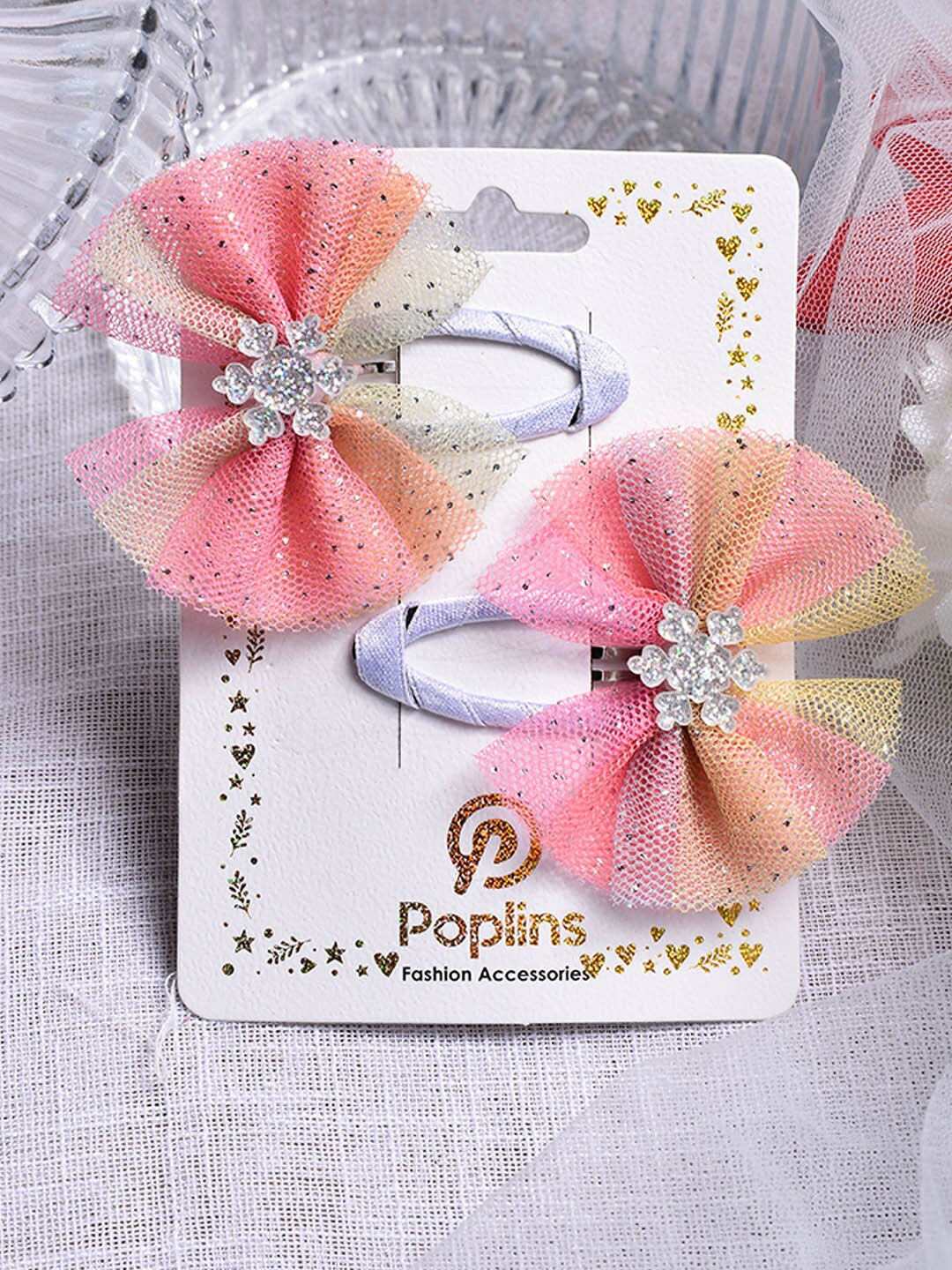 

POPLINS Girls Pink Set of 2 Embellished Tic Tac Hair Clip
