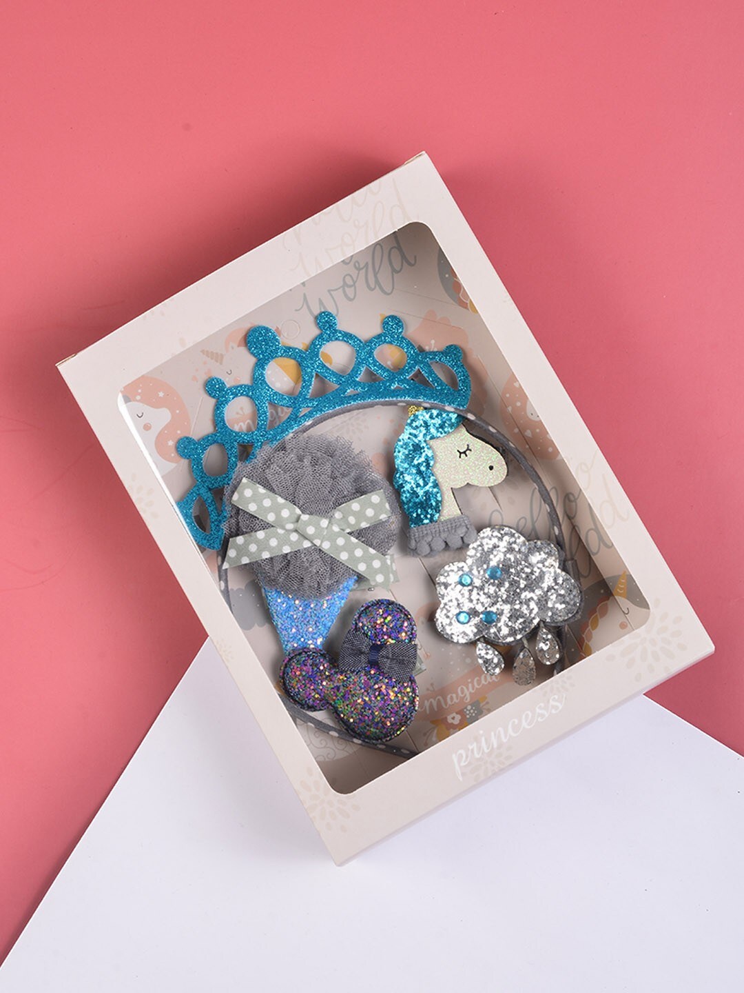 

POPLINS Girls Blue & Grey Set of 5 Embellished Alligator Hair Clip