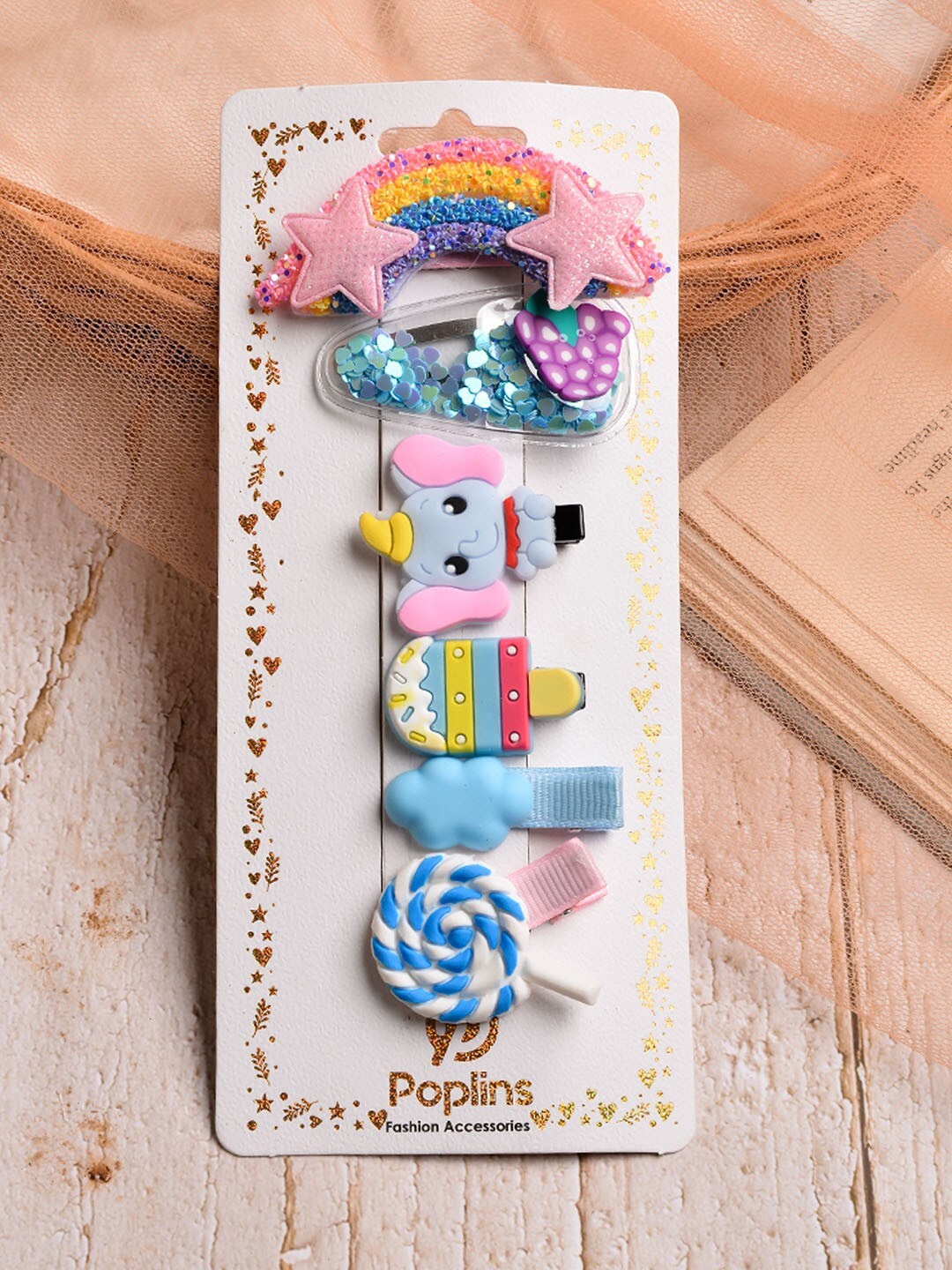 

POPLINS Girls Blue & Pink Set of 6 Alligator Hair Clip