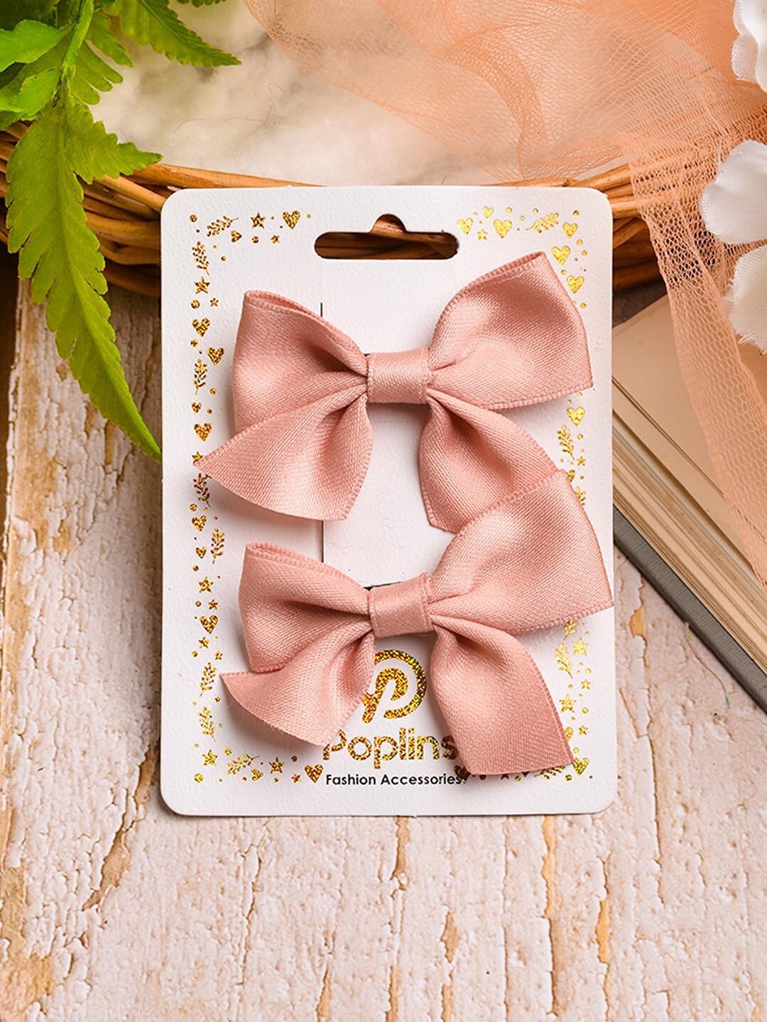 

POPLINS Girls Beige Set of 2 Bow Alligator Hair Clips