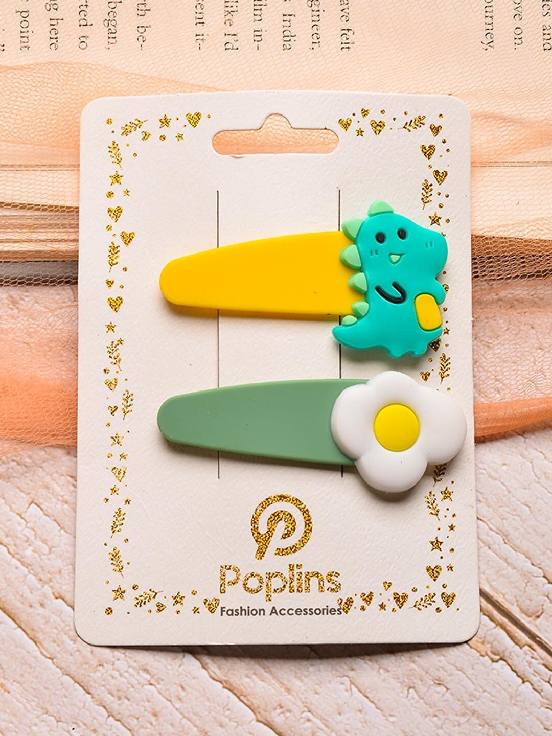 

POPLINS Girls Set of 2 Green & Yellow Tic Tac Hair Clip