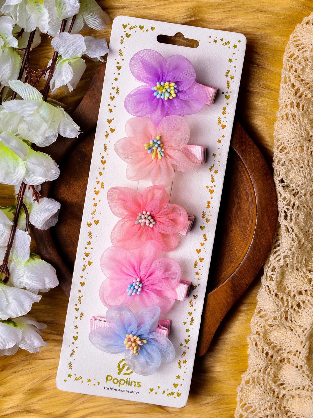 

POPLINS Girls Pack Of 5 Embellished Alligator Hair Clip, Pink