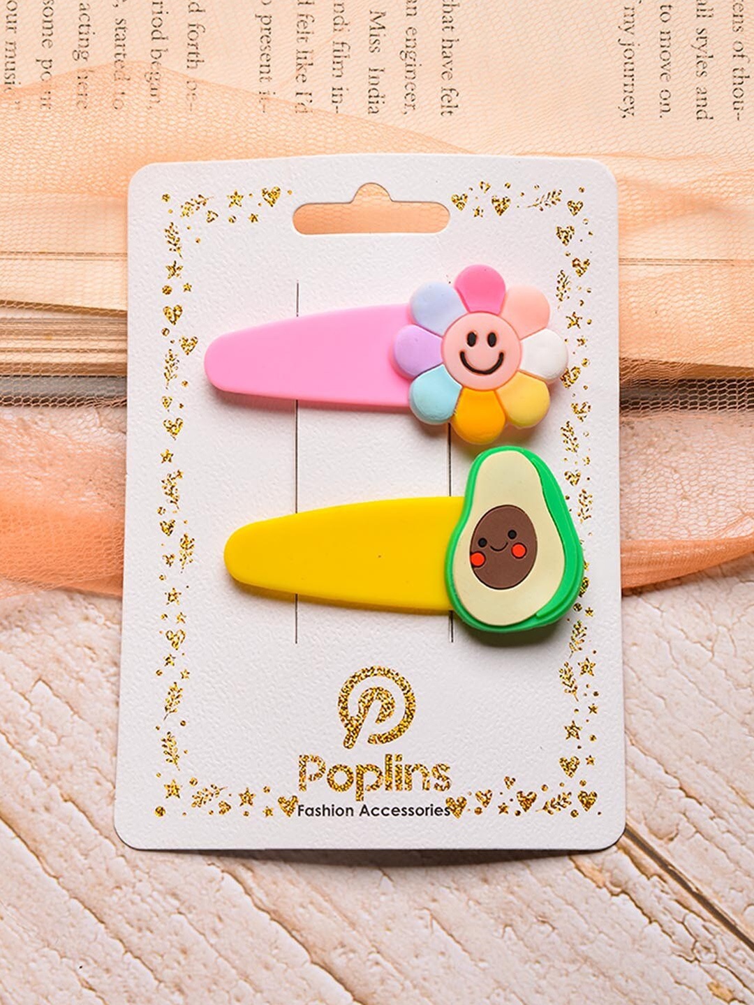 

POPLINS Girls Yellow & Pink Set of 2 Tic Tac Hair Clips
