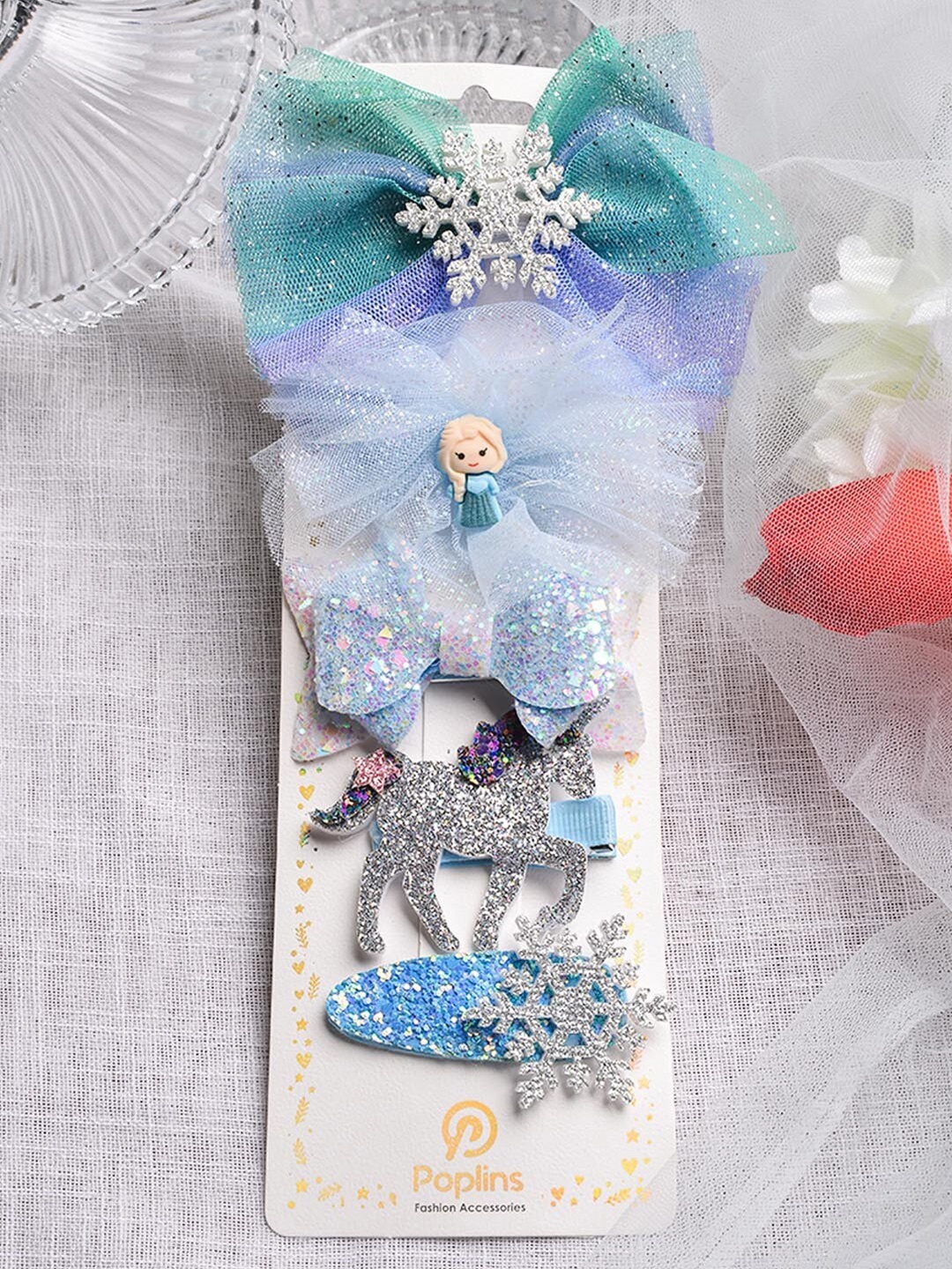 

POPLINS Girls Blue & Silver-Toned Set of 5 Embellished Alligator Hair Clip