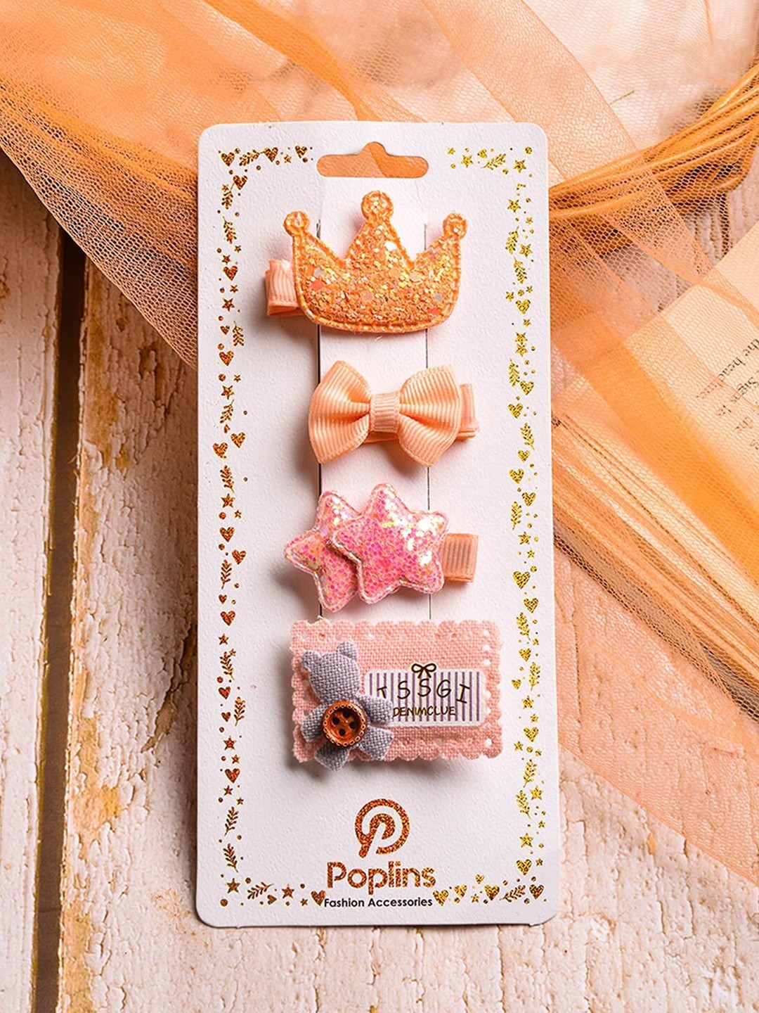 

POPLINS Girls Pink & Orange Set of 4 Alligator Hair Clips