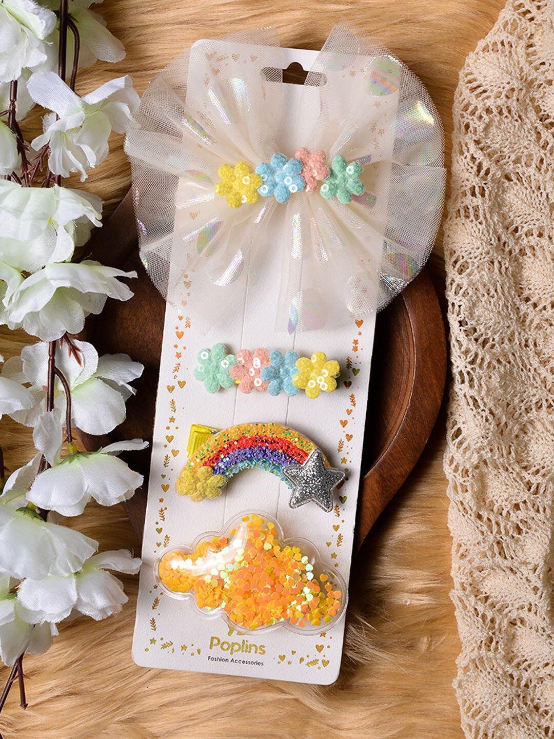 

POPLINS Girls Yellow & Purple Set of 4 Embellished Alligator Hair Clip