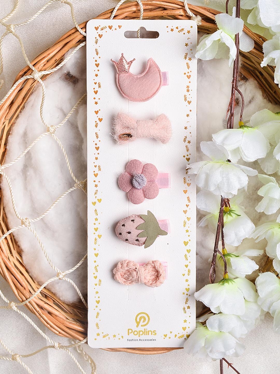 

POPLINS Girls Pink & Grey Set of 5 Alligator Hair Clip