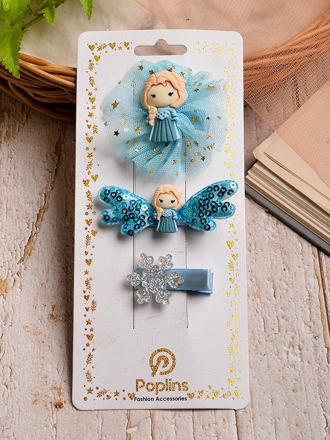 POPLINS Girls Set Of 3 Blue Embellished Alligator Hair Clip