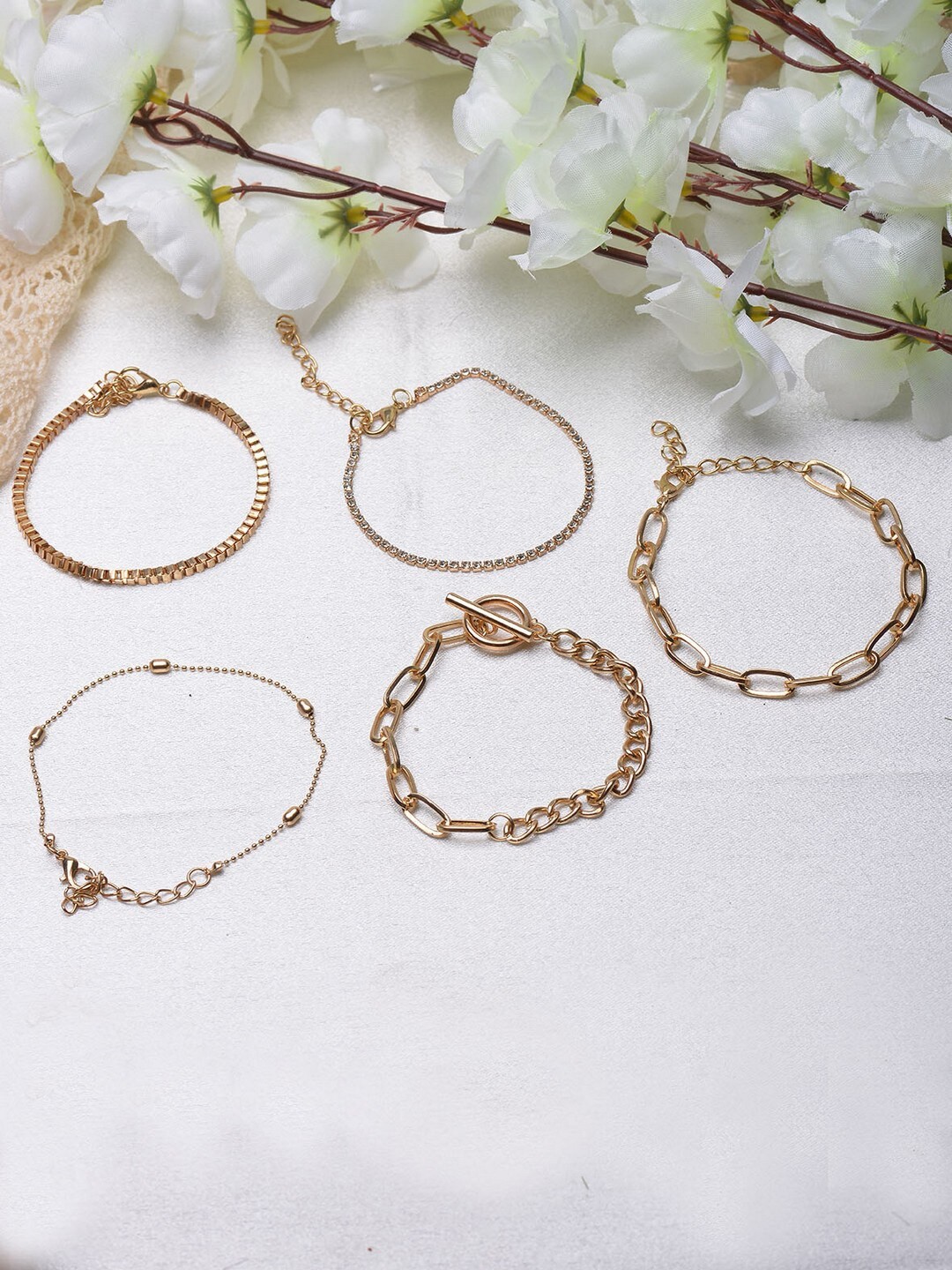 

POPLINS Women Pack Of 5 Gold-Toned & Plated Layered Bracelets