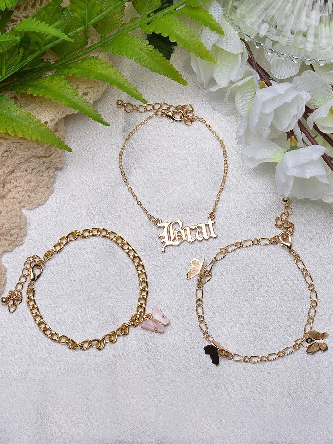 

POPLINS Set Of 3 Gold Plated Layered Anklets