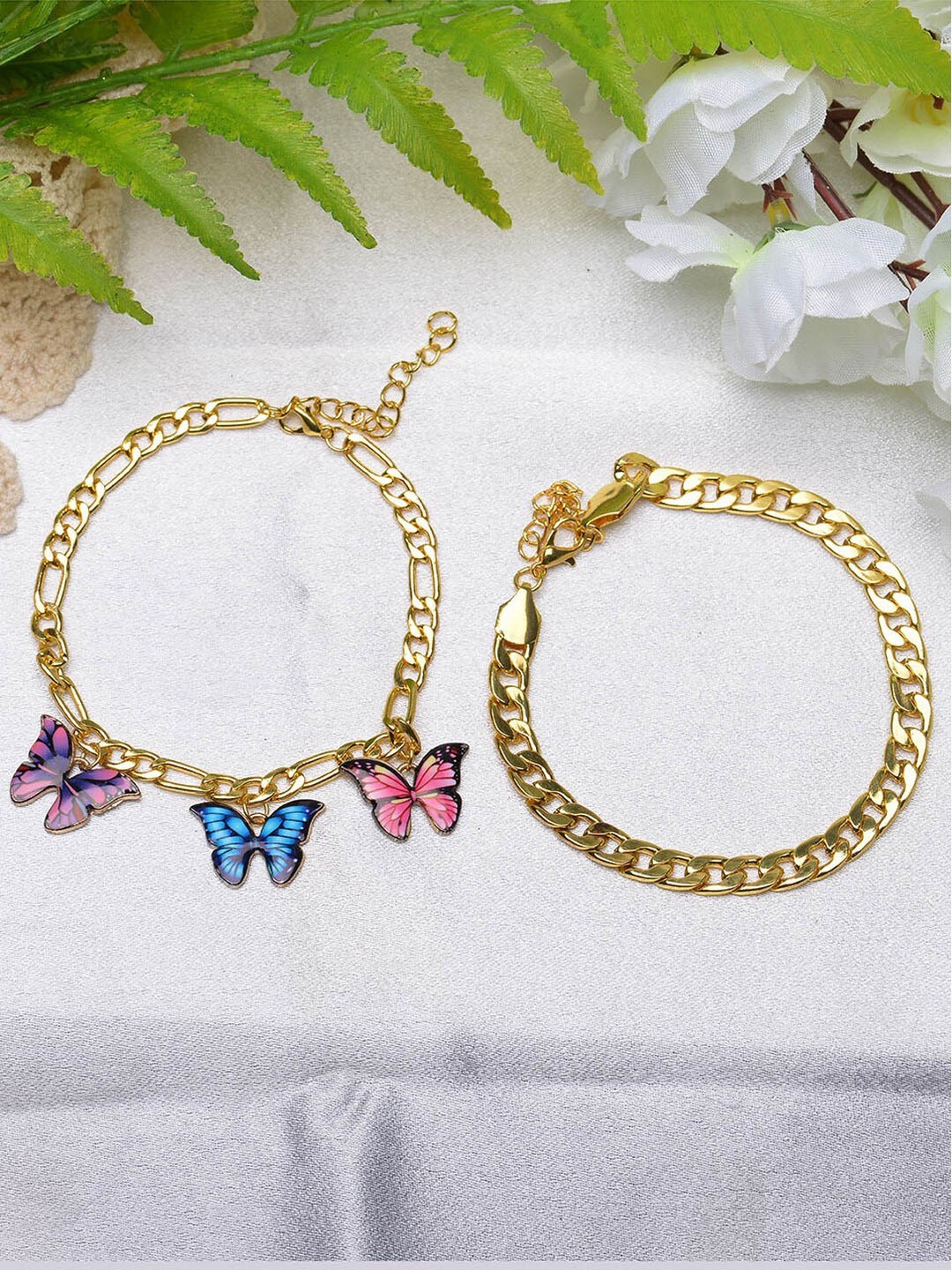 

POPLINS Set Of 2 Gold-Plated Butterfly Layered Anklets