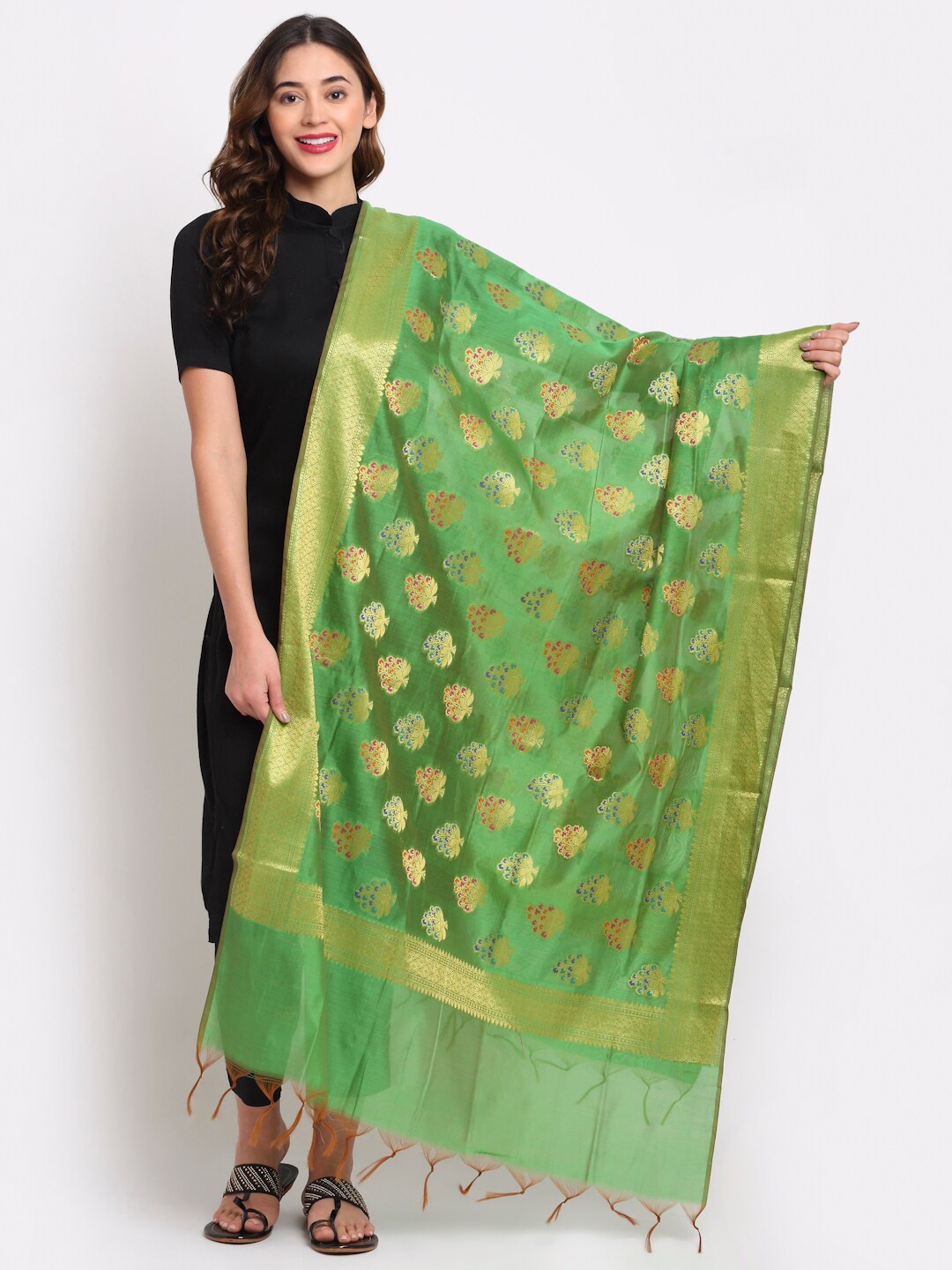 

LOOM LEGACY Women Green Woven Design Jacquard Dupatta