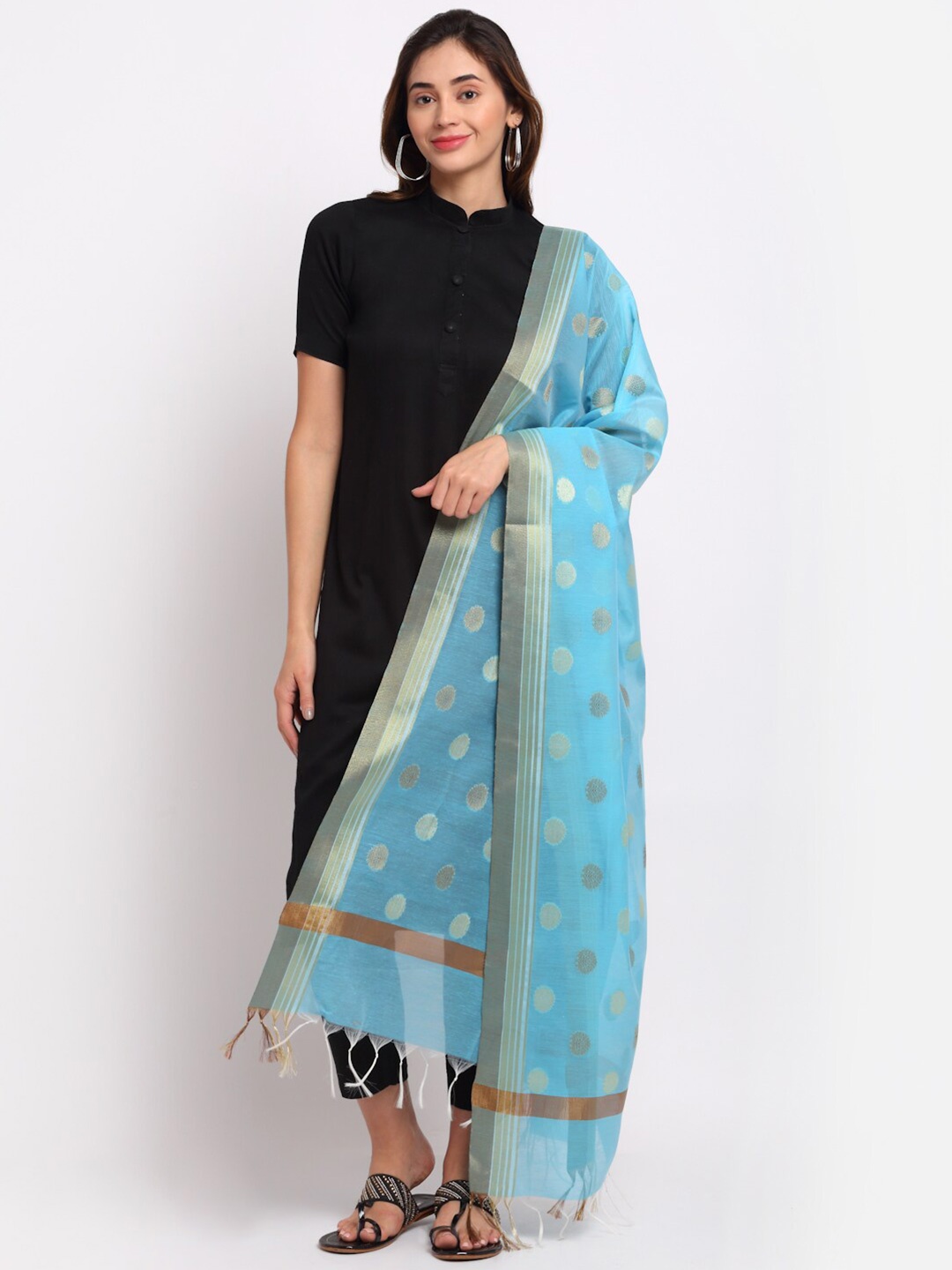 

LOOM LEGACY Women Blue Woven Design Jacquard Dupatta