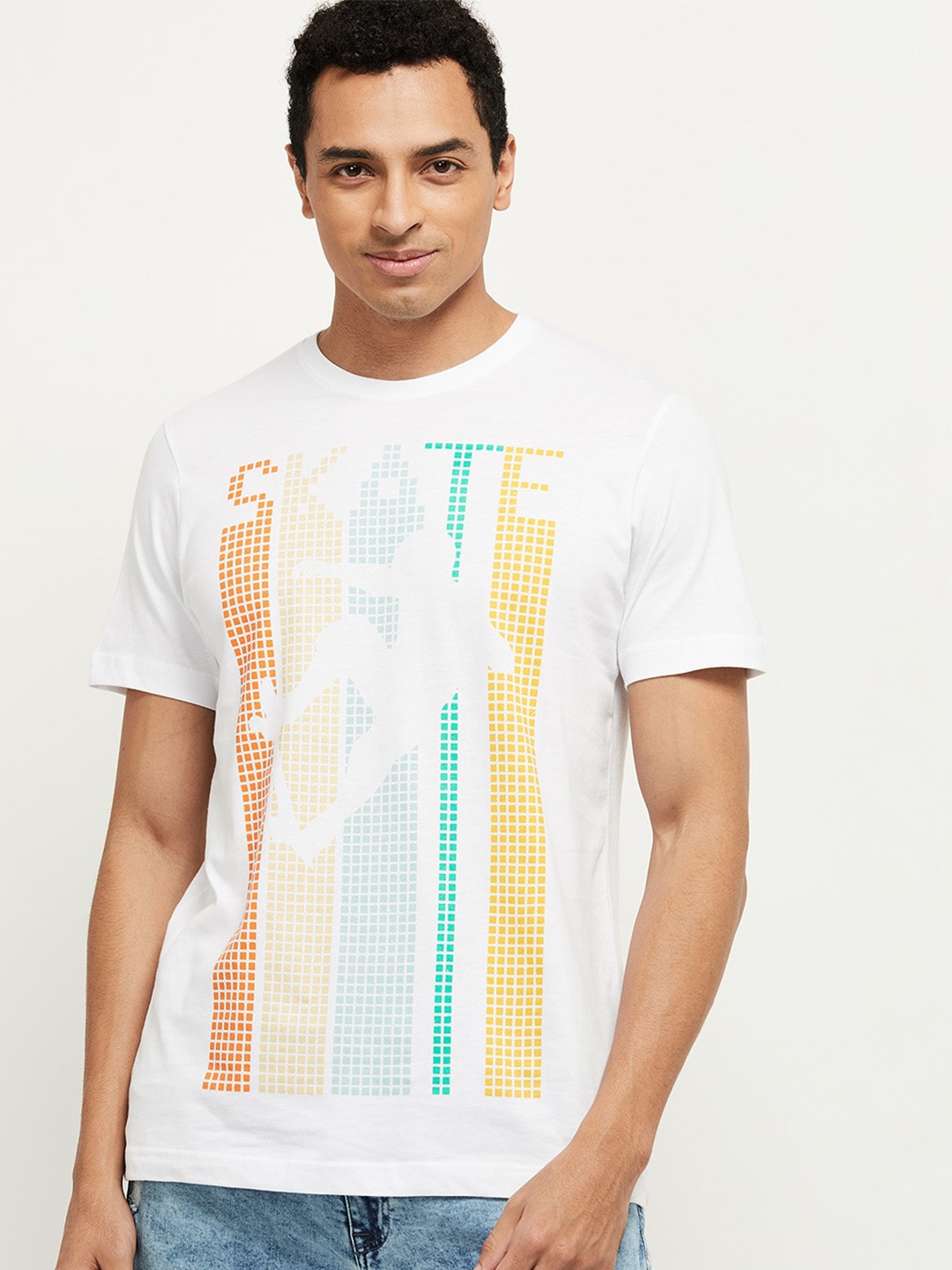

max Men White Printed Pure Cotton T-shirt