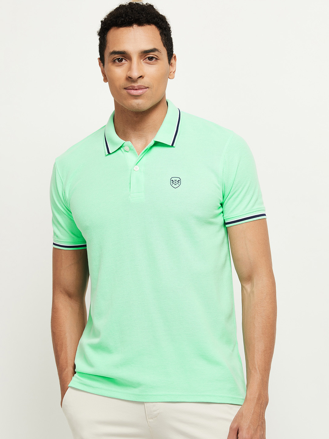 

max Men Green Polo Collar Pure Cotton T-shirt