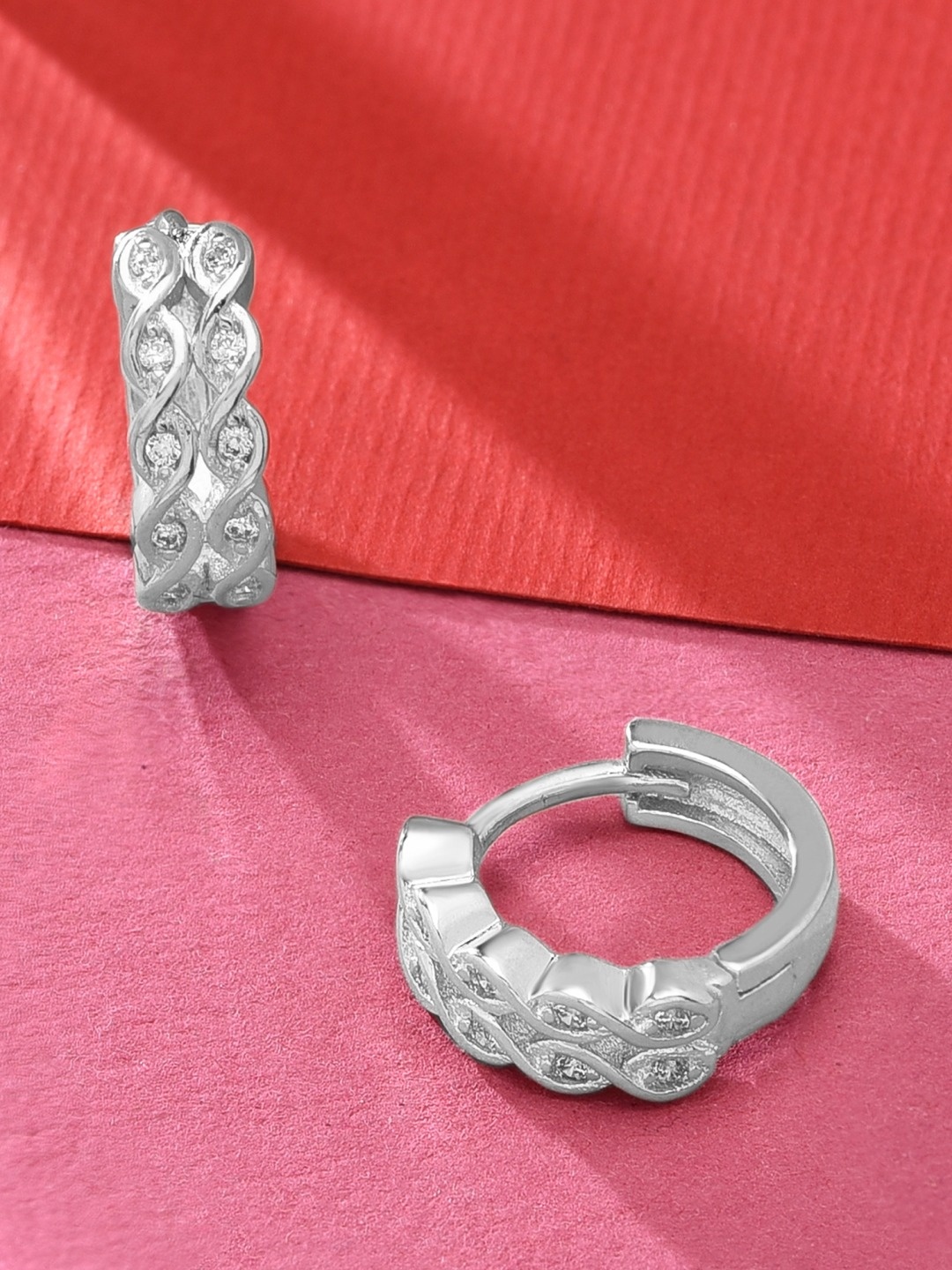 

AMI Silver-Plated Cubic Zirconia Studded Hoop Earrings