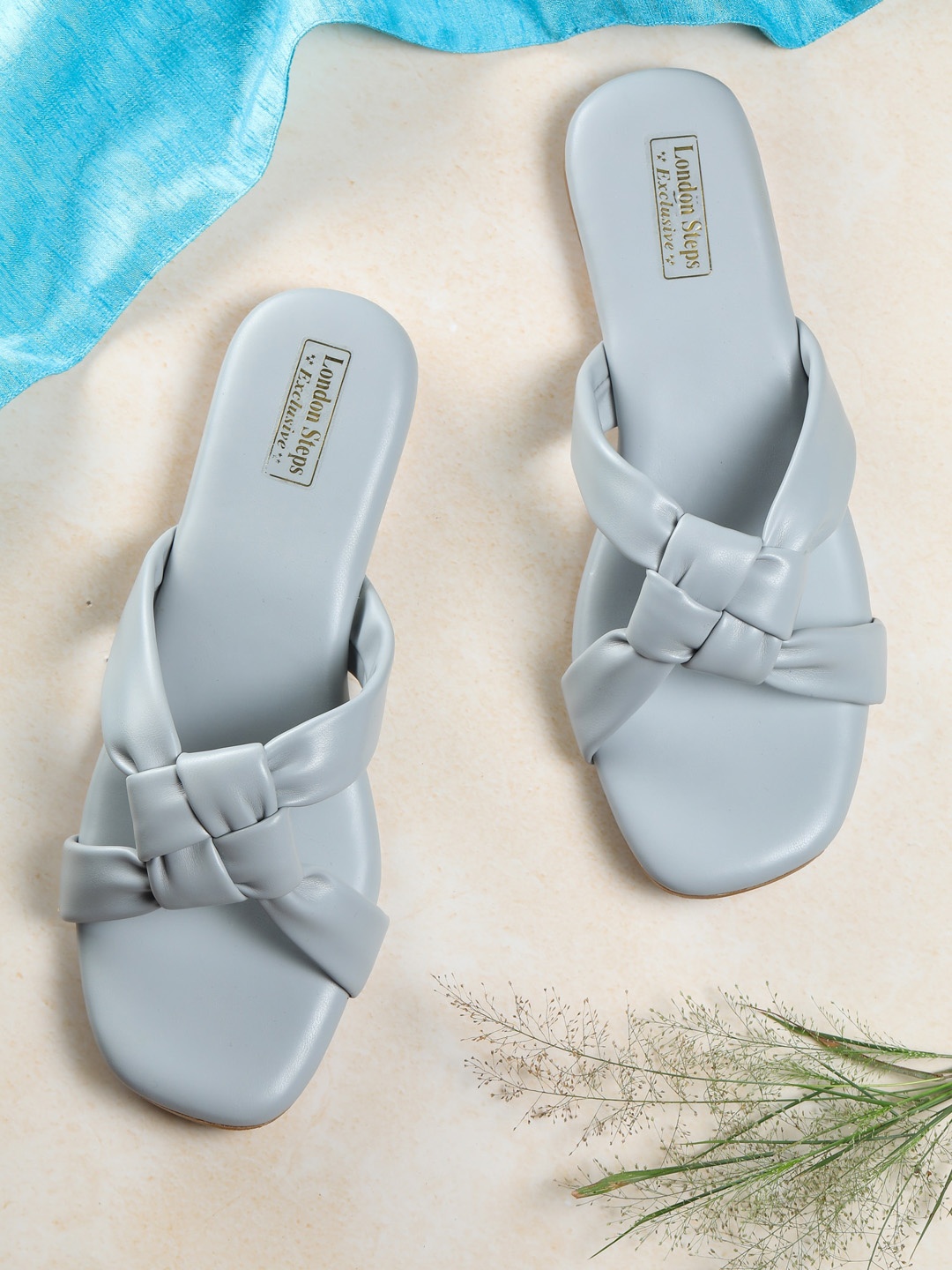 

LONDON STEPS Women Grey Open Toe Flats with Knot