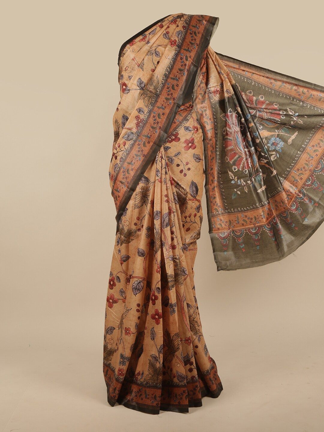 

Pothys Brown & Maroon Floral Jute Silk Saree