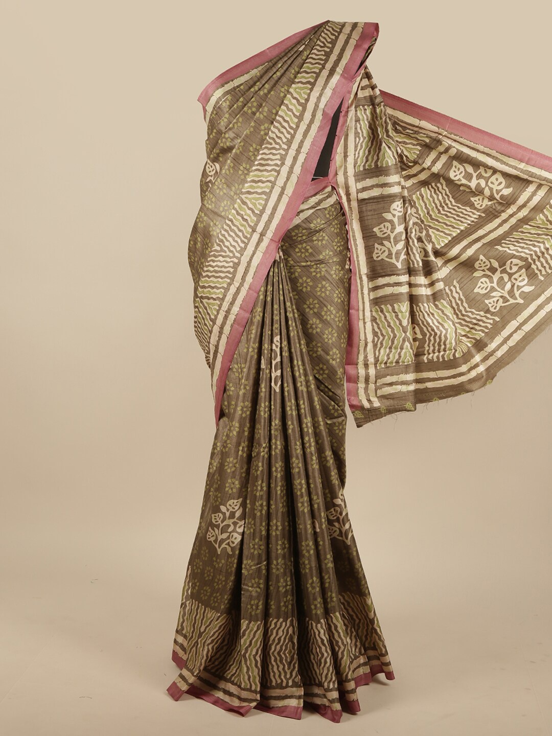 

Pothys Green & Cream-Coloured Jute Silk Saree