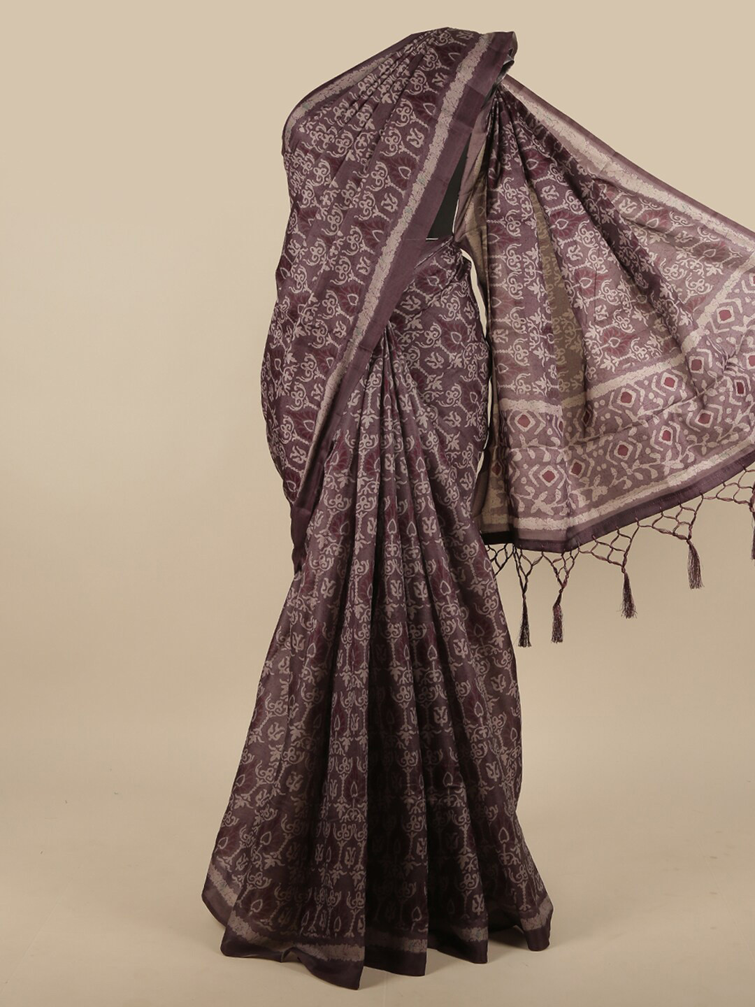 

Pothys Purple & Grey Ethnic Motifs Jute Silk Saree