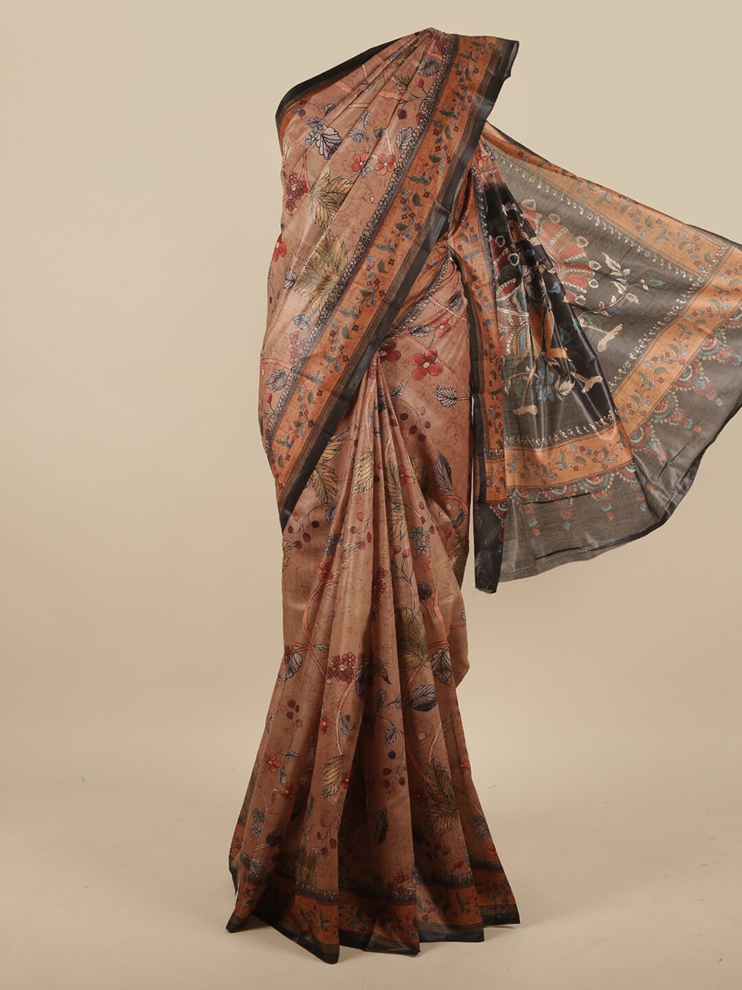 

Pothys Brown & Black Ethnic Motifs Jute Silk Saree