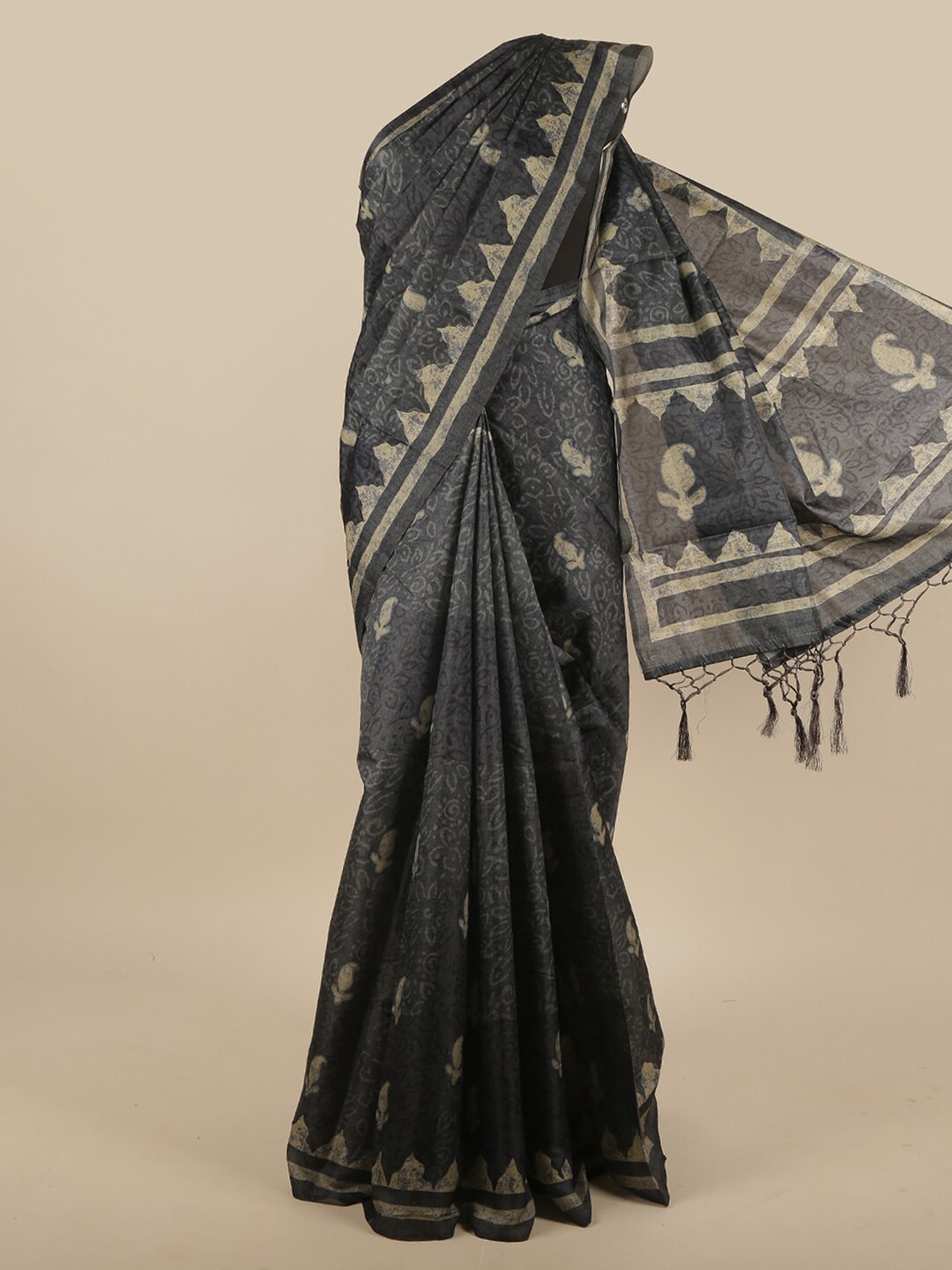 

Pothys Grey & Beige Ethnic Motifs Jute Silk Saree