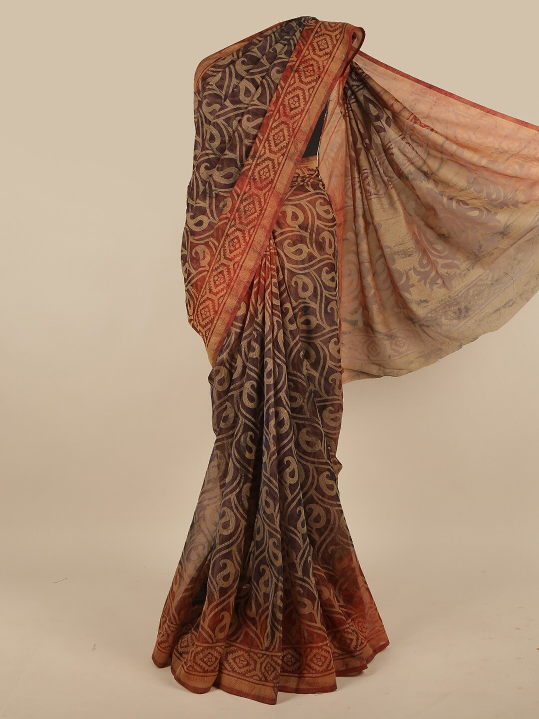 

Pothys Brown & Beige Floral Saree