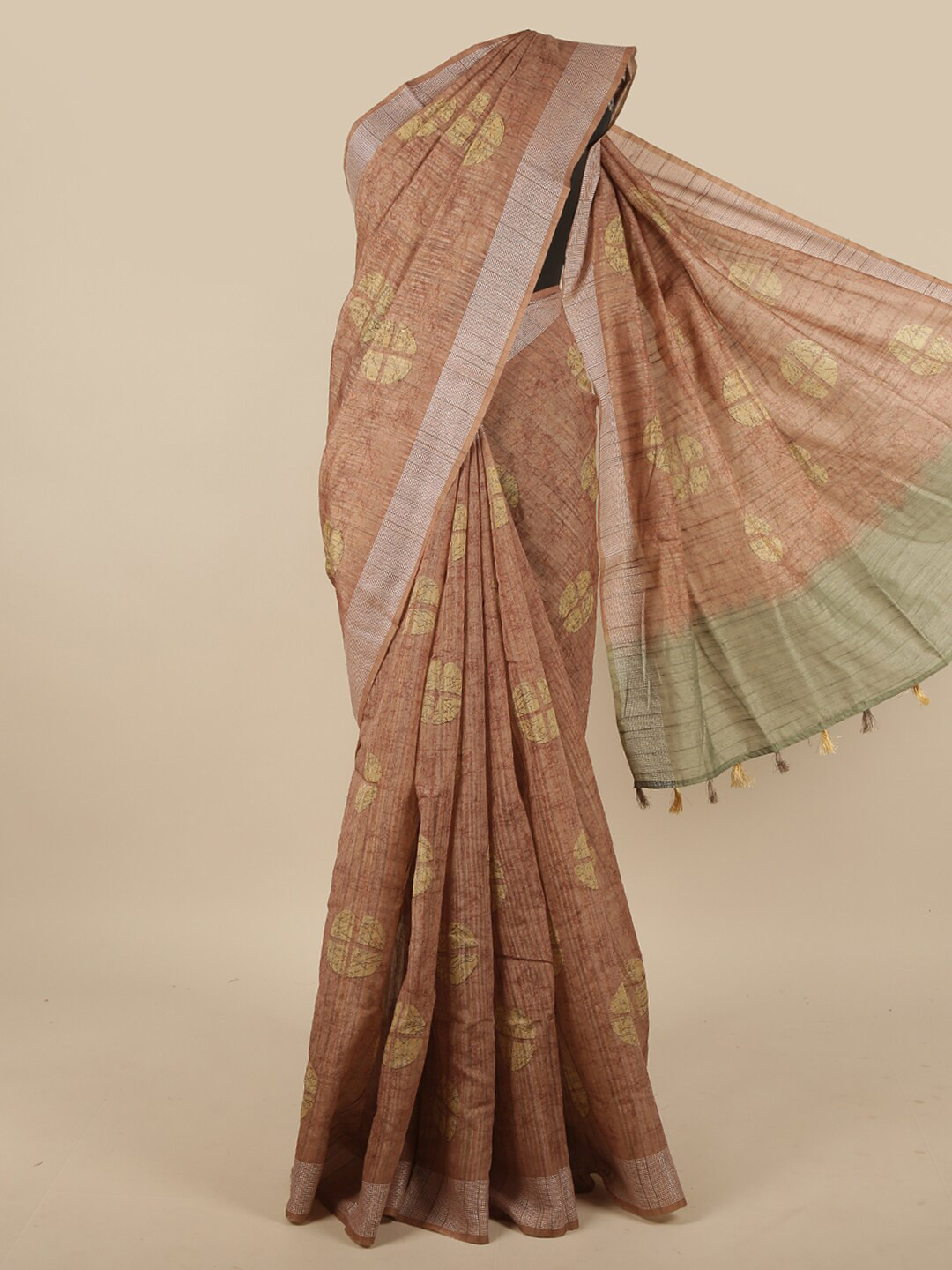 

Pothys Brown Geometric Printed Jute Silk Saree