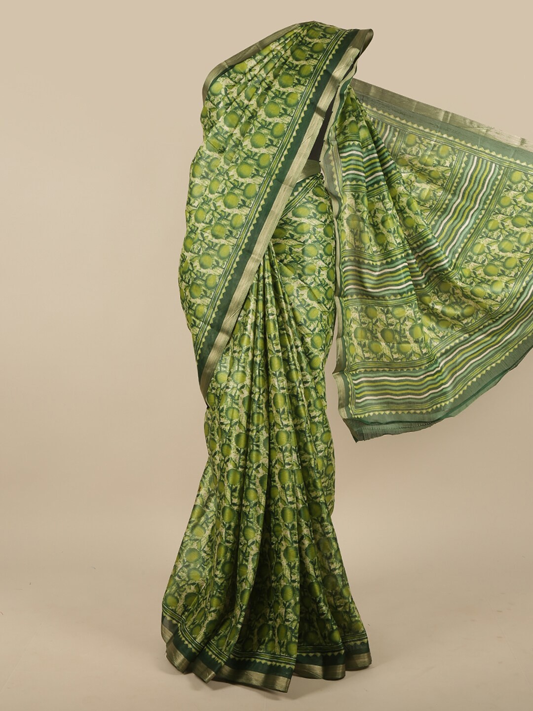 

Pothys Green Abstract Printed Jute Silk Saree