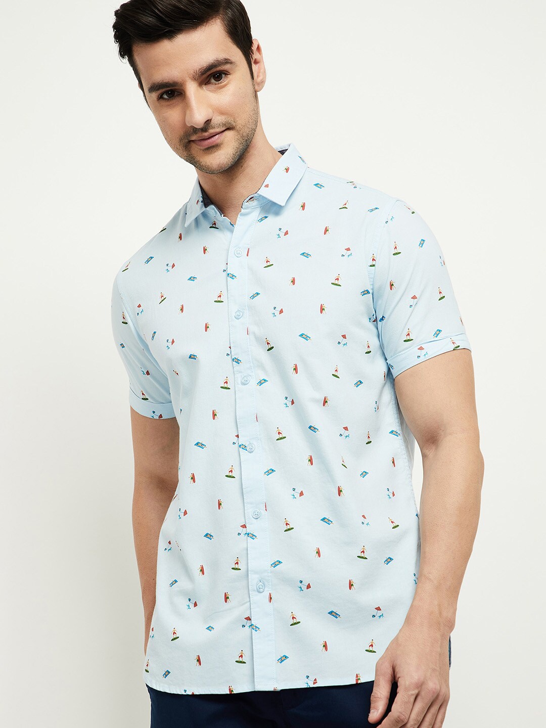 

max Men Blue Slim Fit Printed Casual Shirt